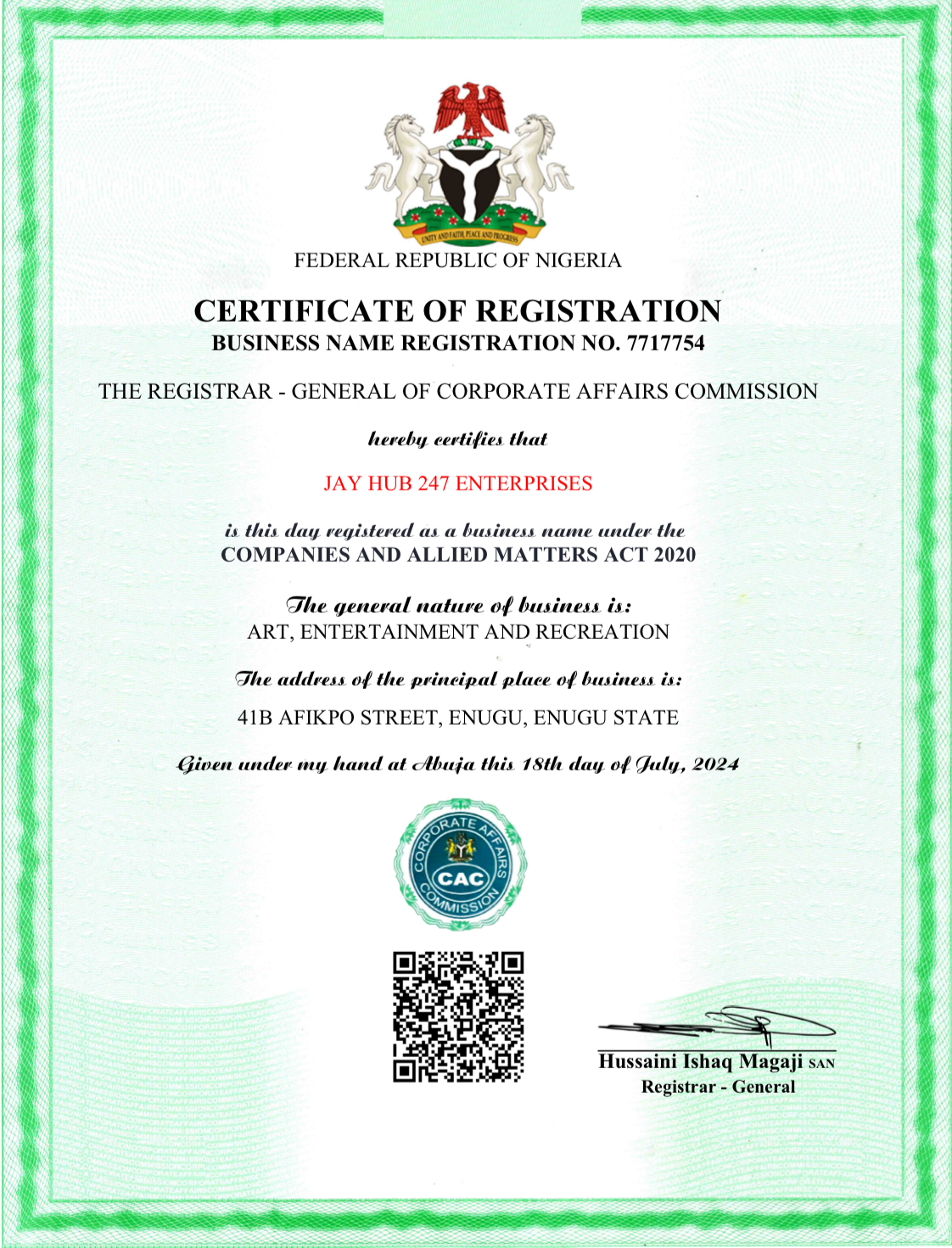 Business Registration Document